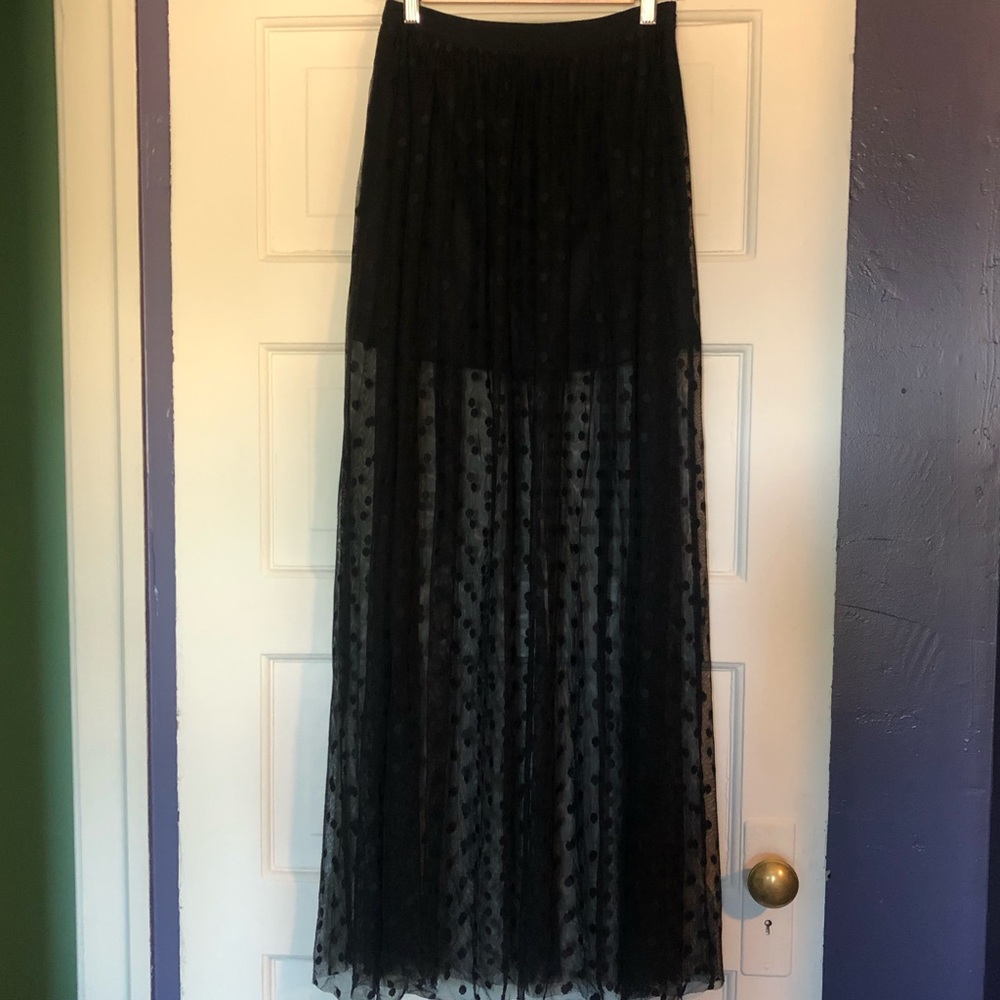 ASTR Swiss Dot Sheer Maxi Skirt, Black, Small